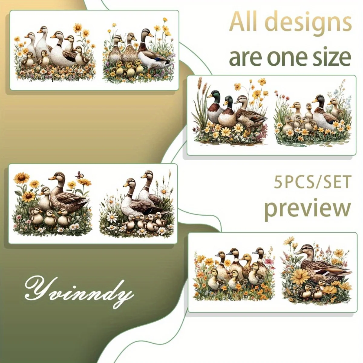 4PCS/SET Flower Wild Duck DIY Light Beigeny Tumblers Wrap Decorative Transfer Paper UV DTF High Self-adhesive Wraps