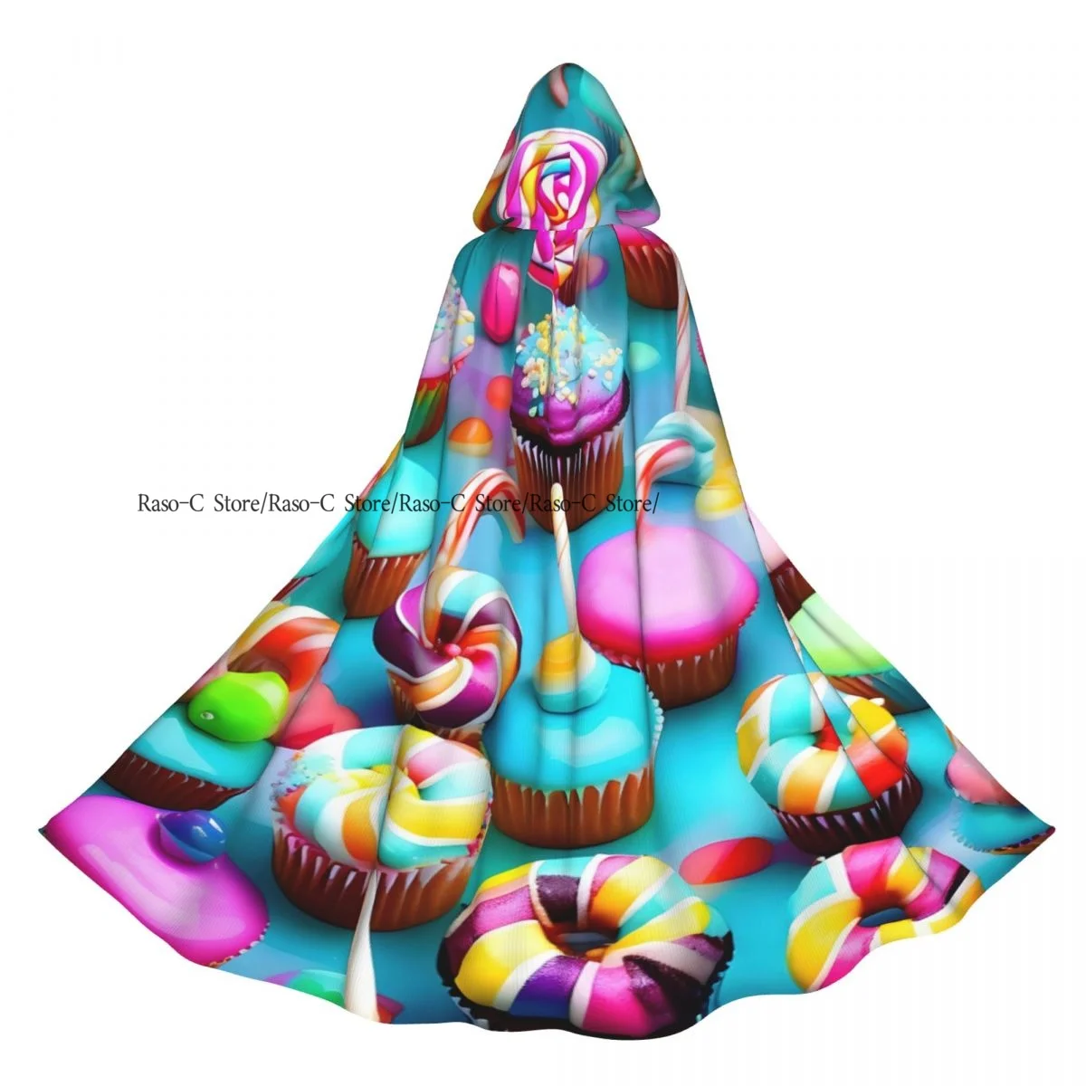 

Плащ для взрослых, накидка с капюшоном, красочный карамельный принт, средневековый костюм, ведьма, Викка, вампир, эльф, Пурим, карнавальная вечеринка