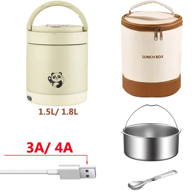 Imagem -02 - Usb Lancheira Aquecida Elétrica Leakproof Food Warmer Container Grupo Portátil ao ar Livre Escritório Escola Carro 12v 24v 5v Aço Inoxidável