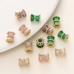 2pcs/lot 18K Gold Color Plated Brass Big Hole Beads with Zircon for DIY Bracelet Necklace Jewelry Making Accessories
