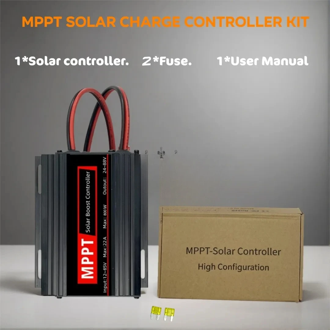 800W 22A MPPT Solar Boost Charge Controller, 12-65V Input to 24-88V Output for 24V-72V Lithium LiFePO4 Lead-Acid Batteries OLED