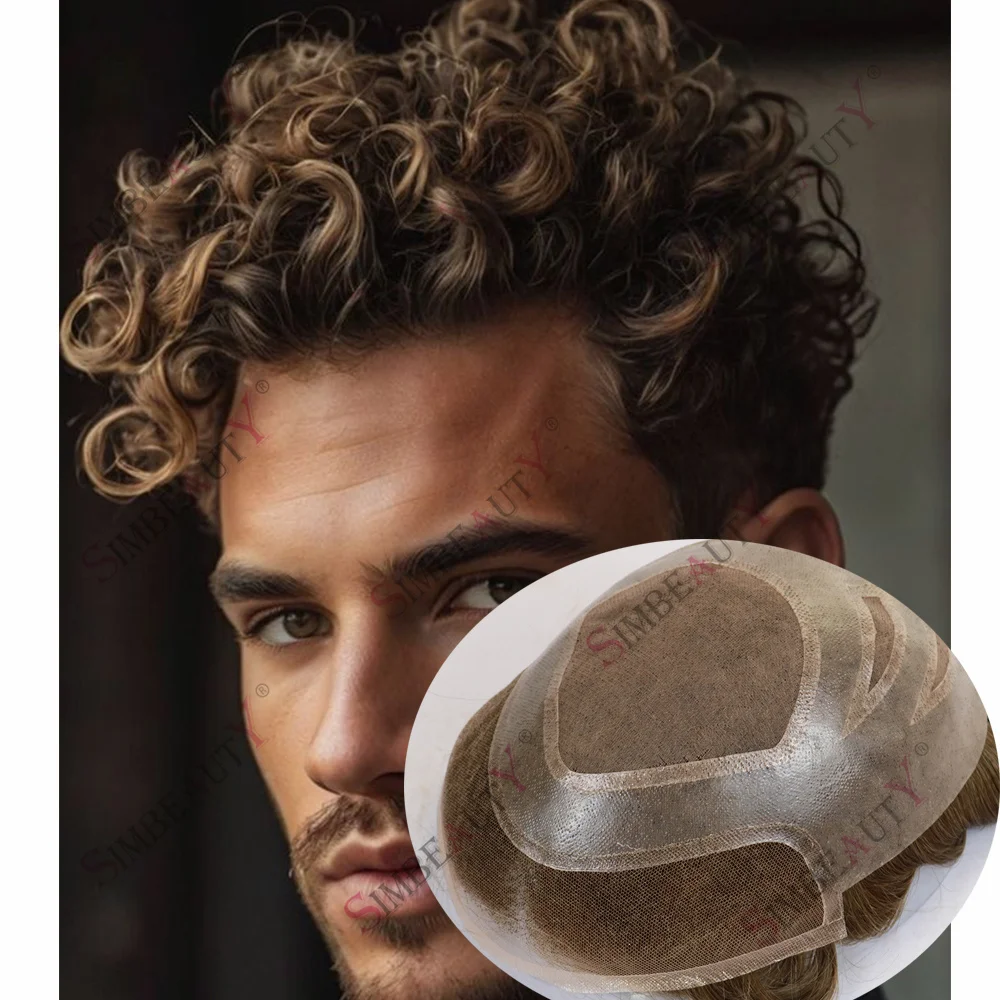 

Мужской парик 18 мм, афро-кудри, темно-коричневый, блонд, серый, с полиуретановой основой и дышащим французским кружевом, 20 мм кудри, из натуральных волос, для мужчин