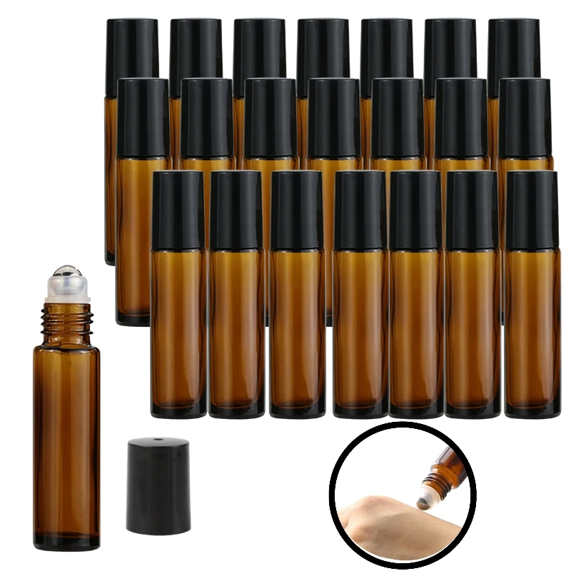 

20/30 шт. 10 мл янтарный стеклянный ролик с бутылкой с металлическим шариком для эфирного масла, духов, многоразовые пустые контейнеры для жидкости