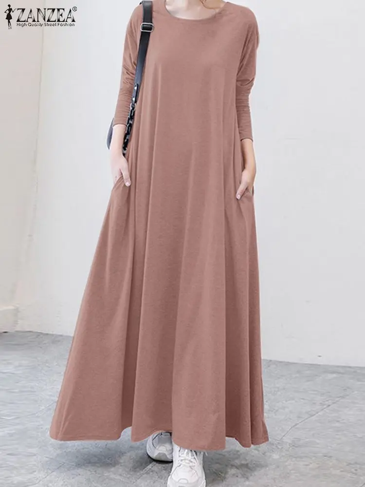 2023 ZANZEA Fashion Women Sundress Autumn Long Sleeve Casual Solid Maxi Dress Elegant Work Party Long Shirt Vestido Robe Femme