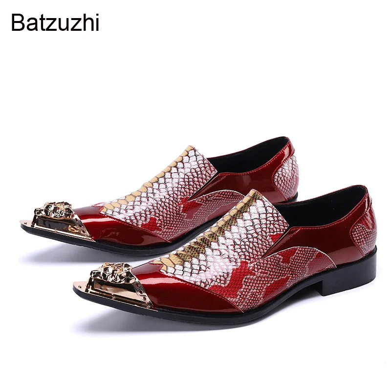 Batzuzhi New Design Formal Genuine Leather Dress Shoes Men Slip on Golden Metal Toe Color Business, Party and Wedding Shoes Man