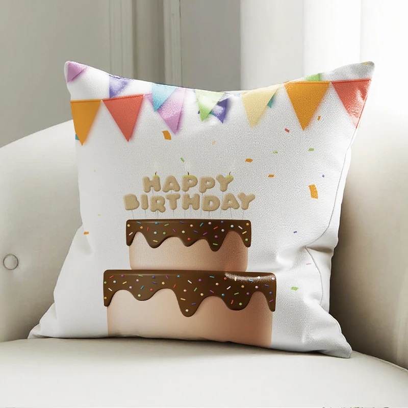 

Happy Birthday Double Cake Pillow Cover, Chocolate Drip Print Cushion Case, Party Sofa Bedroom Decor Pillow