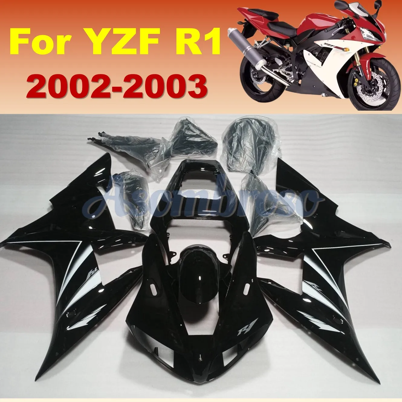 ZXMT Fairing kit Fit For Yamaha YZF R1 2002 2003 YZFR1 02 03 YZF1000 Gloss Black White Cowling bodykits