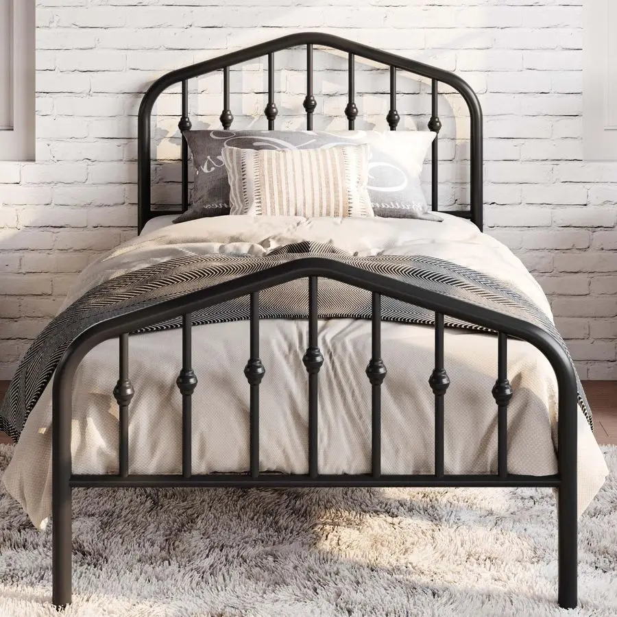 

SHA CERLIN Twin Size Metal Platform Bed Frame with Victorian Style Wrought IronArt Headboard Footboard, No Box Spring Required,