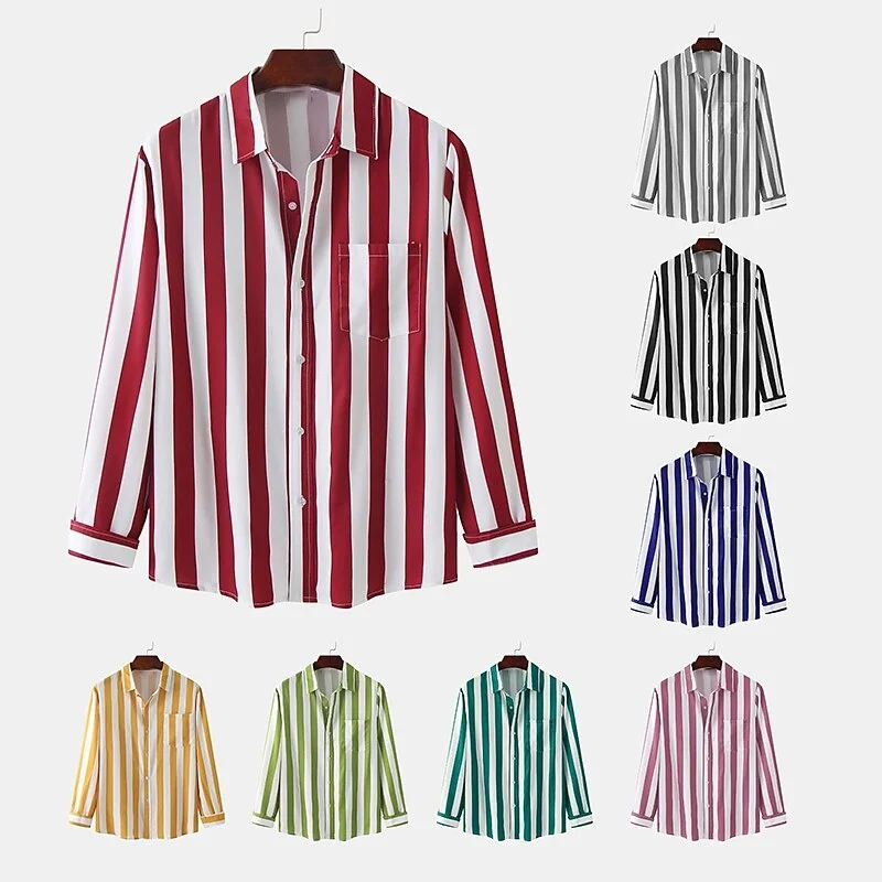 2026 New Style Men's And Women's Long-Sleeved Blue Striped Printed Shirt Elegant Social Wear Camisas Para Hombre Elegantes