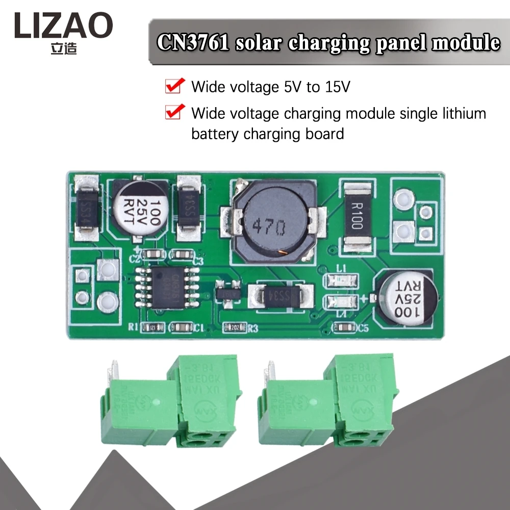 LIZAO CN3761 Solar Charging Module 5-15V to 4.2V Lithium Battery Charger Board with Protection for Solar Panels
