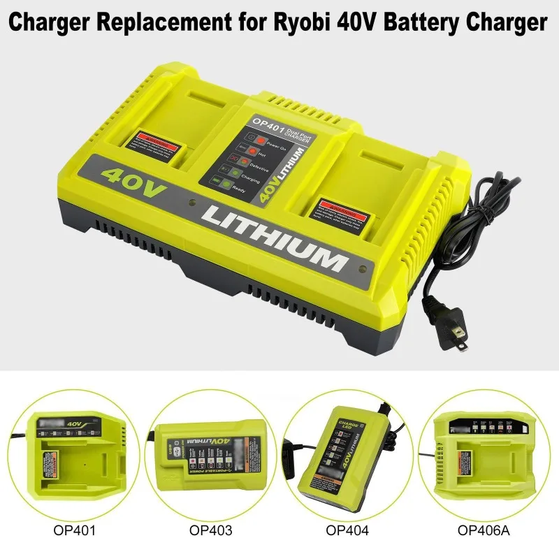 

US/EU/UK/AU Plug Dual-Port Replacement Charging Station Compatible for RYOBI 40V Li-ion Battery Portable Lithium Battery Charger