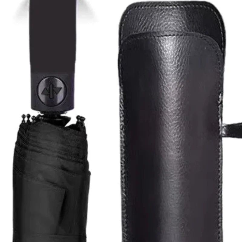 Versátil bolsillo de almacenamiento para paraguas de cuero PU negro; Estuche para sombrilla impermeable y fácil de llevar; Bolsa ultrafina absorbente de agua.