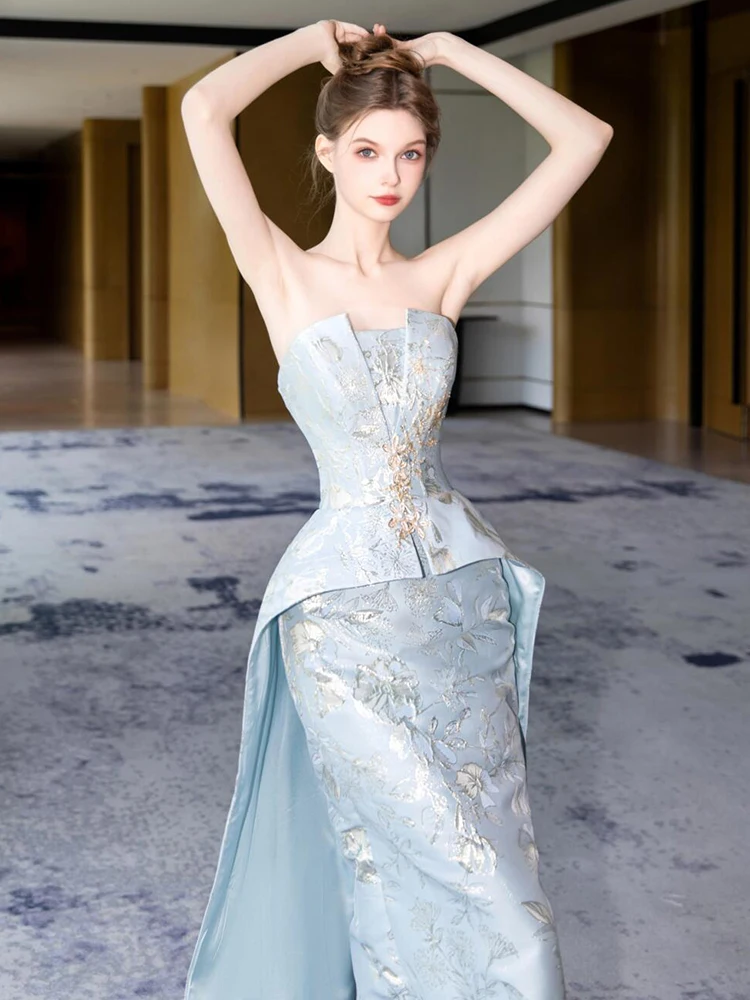 

Ele Chinese Sle Wedding Dr New 2025 Strapl Ball Gown for Engagement Par Morning Robe Dr Long Skirt