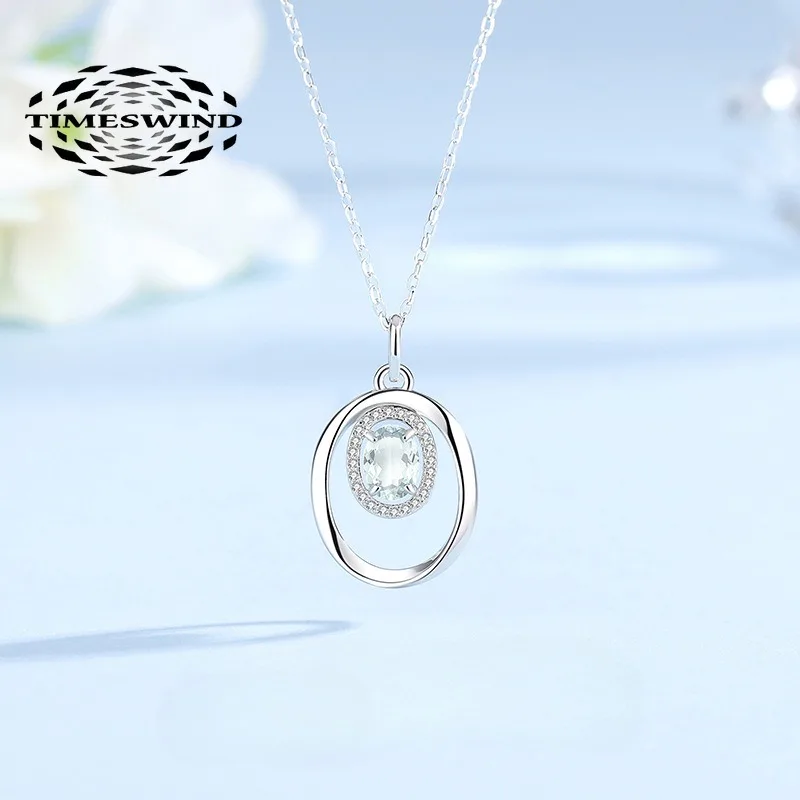 

TIMESWIND Natural Topaz Light Blue Oval S925 Silver Mobius Hollow Women Necklace with Certificate