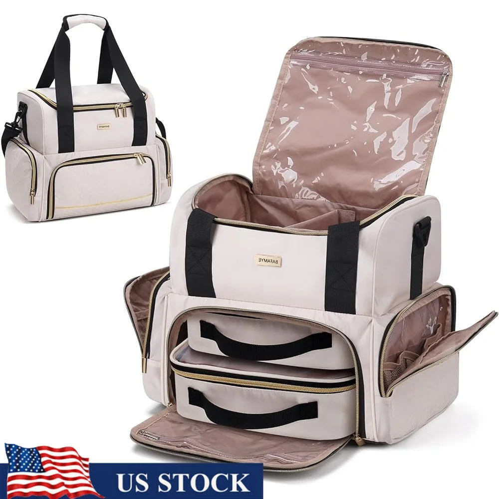 

Travel Makeup Bag Large Capacity Double Layer Organizer with 2 Removable Cases Cosmetics and Toiletries