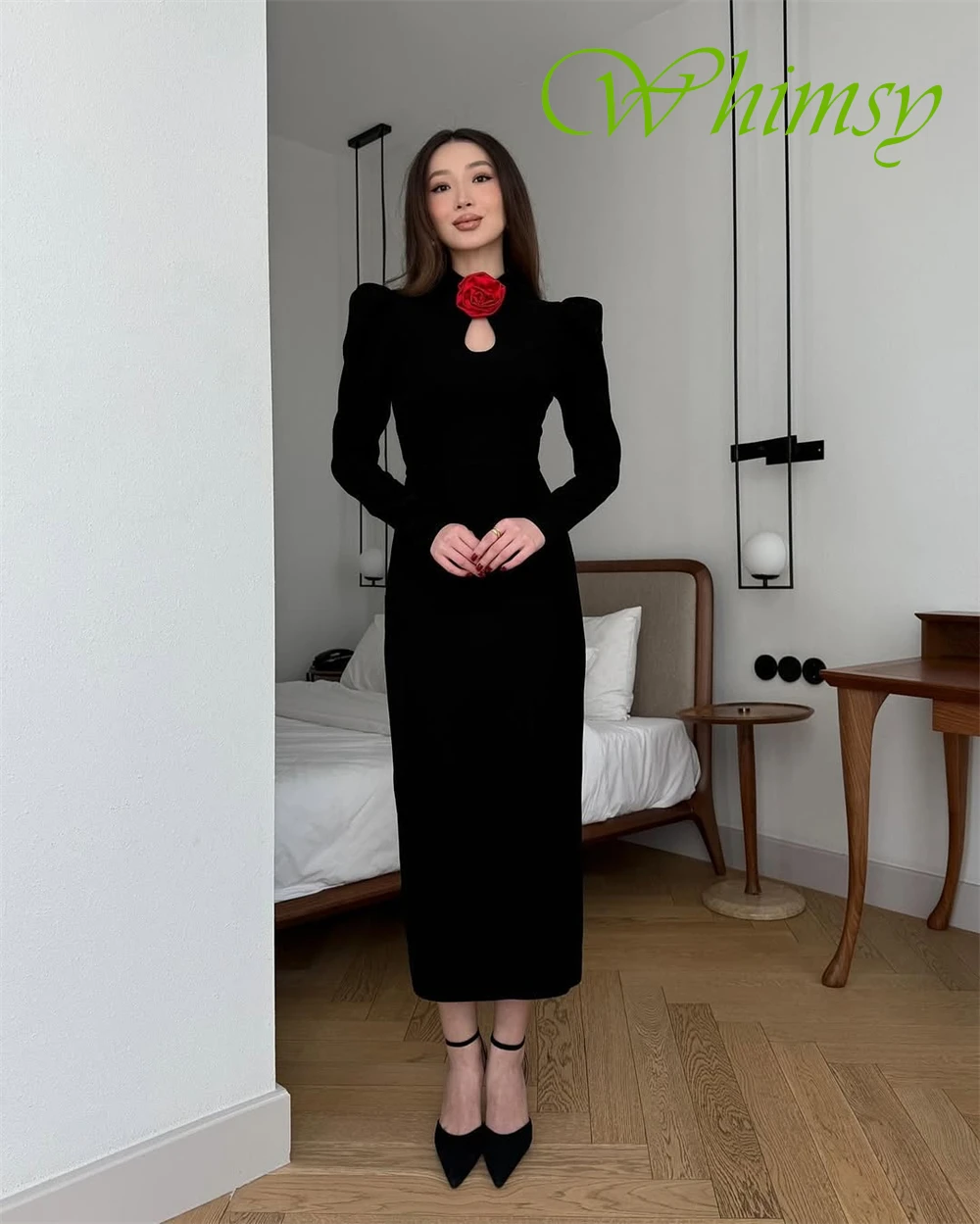 Элегантное вечернее платье из джерси с длинными рукавами по индивидуальному заказу, нежные платья для выпускного вечера с высоким воротником, изысканные цветы, платья для особых случаев