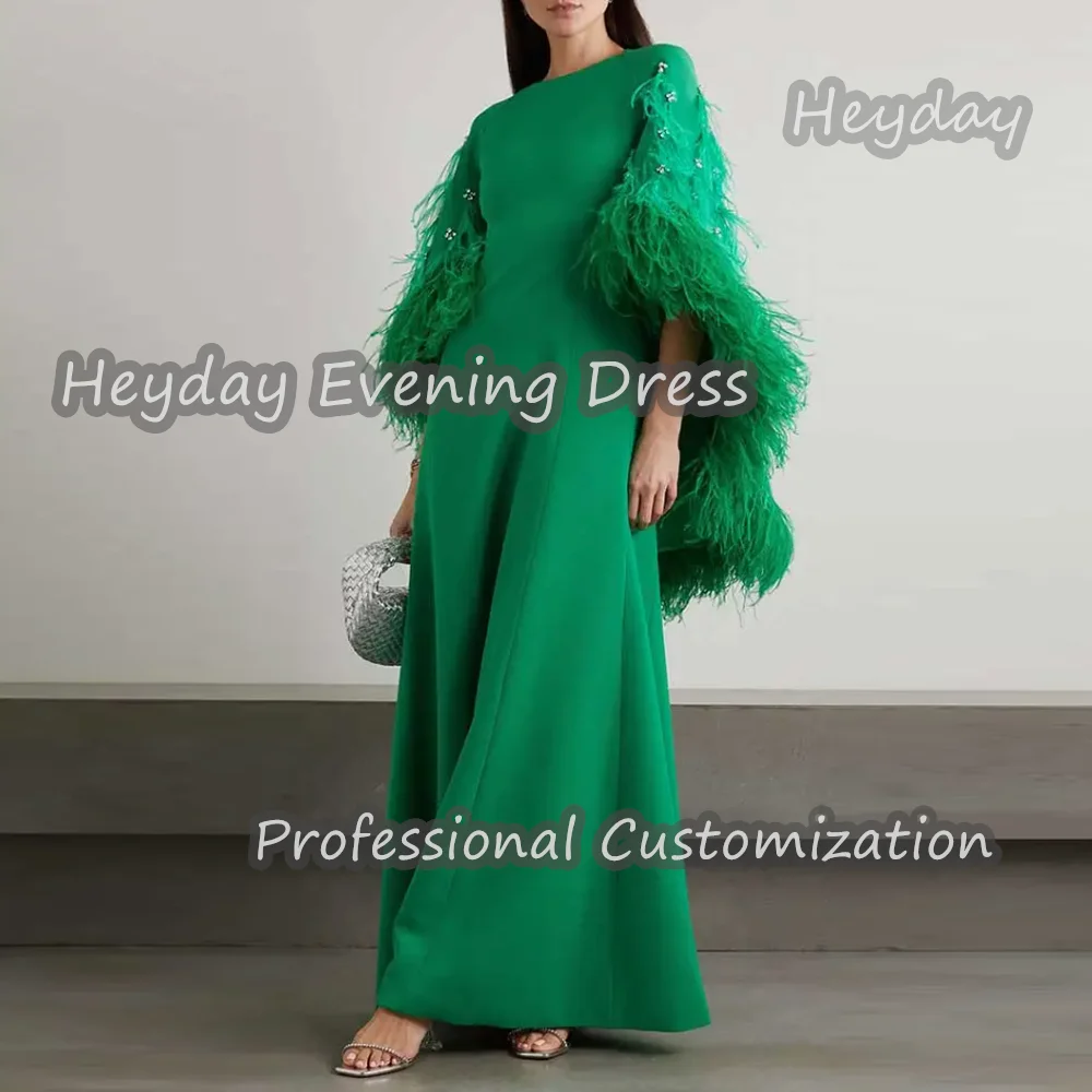 Heyday Scoop Neckline Saudi Arabia Half Sleeves A-Line Prom Gown Crepe Ankle Length Elegant Evening Party Dress For Women 2024