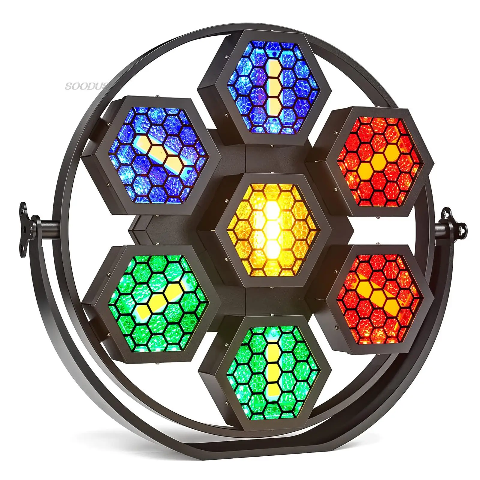 

Светодиодные фонари 350 Вт RGB DMX Uplights 7 COB Шестиугольный ретро сценический светильник Звуковая активация DJ Stage Dj Audience с кронштейном