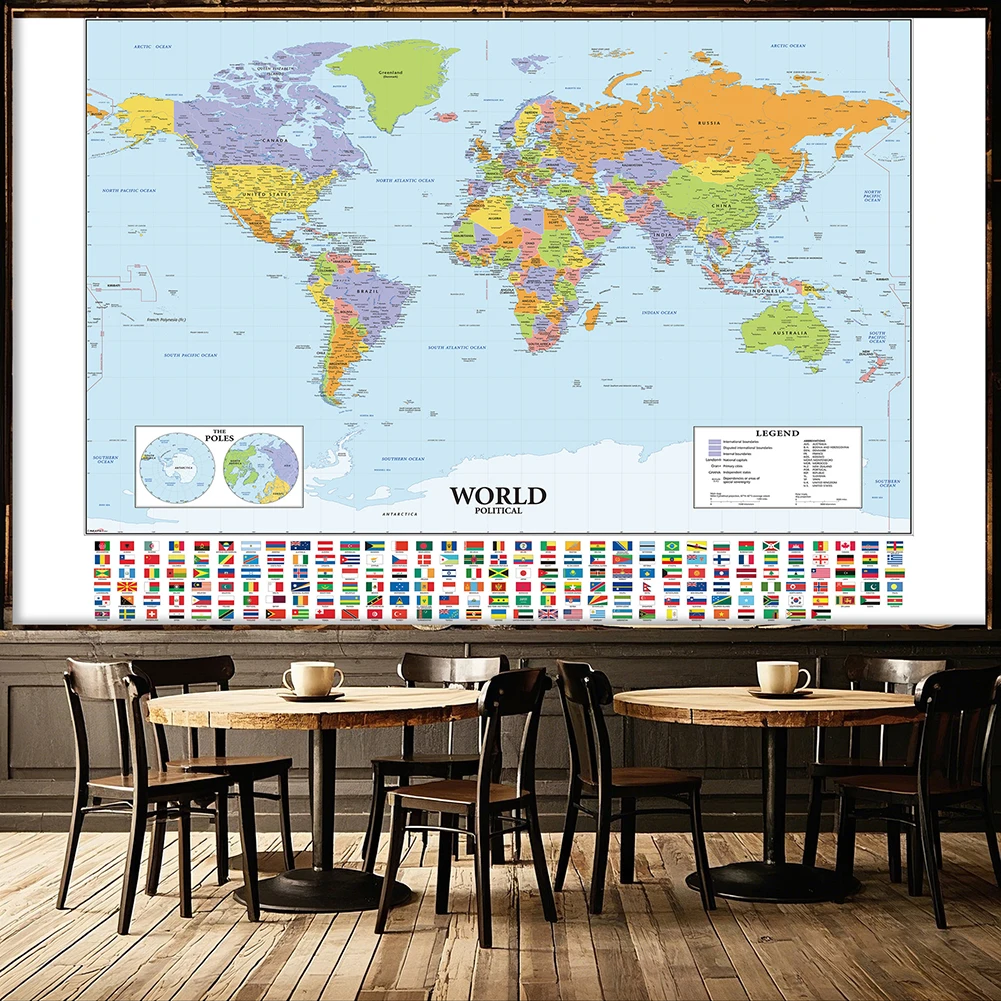 Duża mapa świata w języku angielskim Składane włókniny Tło Dekoracja ścienna salonu Artykuły biurowe edukacyjne