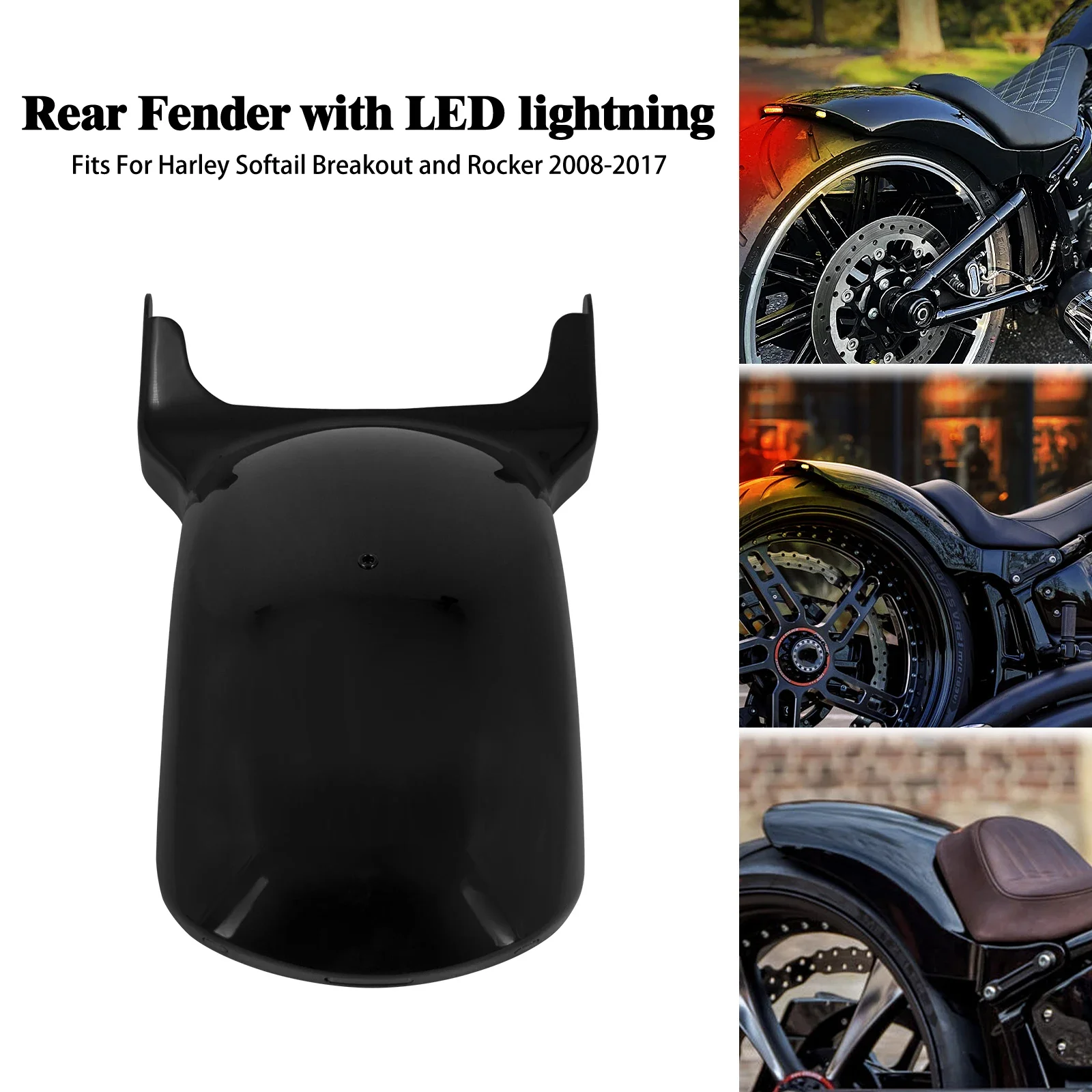 

Motorcycle Rear Fender With LED Light Turn Signal Turn Signal Brake Lamp Mudguard For Harley Softail Breakout FXBRS Rocker 08-17