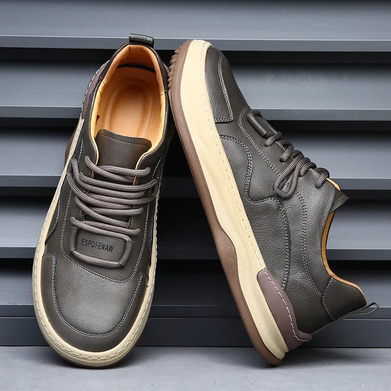 

Luxury Brand Mens Shoes Fashion New Genuine Leather Skateboard Shoe for Men Breathable Walking Sneakers Comfortable Casual Shoes