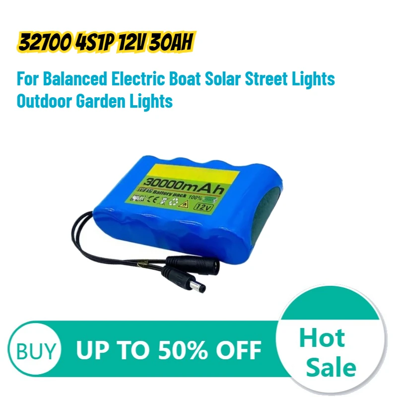

32700 4S1P 12V 30Ah Lithium Battery Built-in BMS for Balanced Electric Boat Solar Street Lights Outdoor Garden Lights