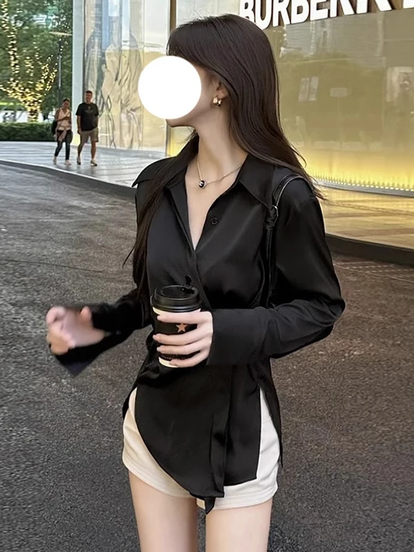 

Женская блузка Ele Long Sve с эффектом утончения талии, асимметричный модный топ во французском стиле, тонкая блузка для девушек