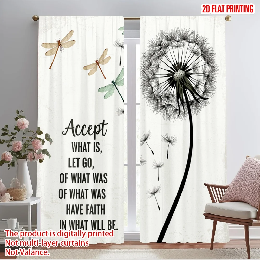

2pcs 2D flat printing Party Curtains Dragonfly Dandelion Accept Let Go 100% Polyester Without Electricity All Season Party &
