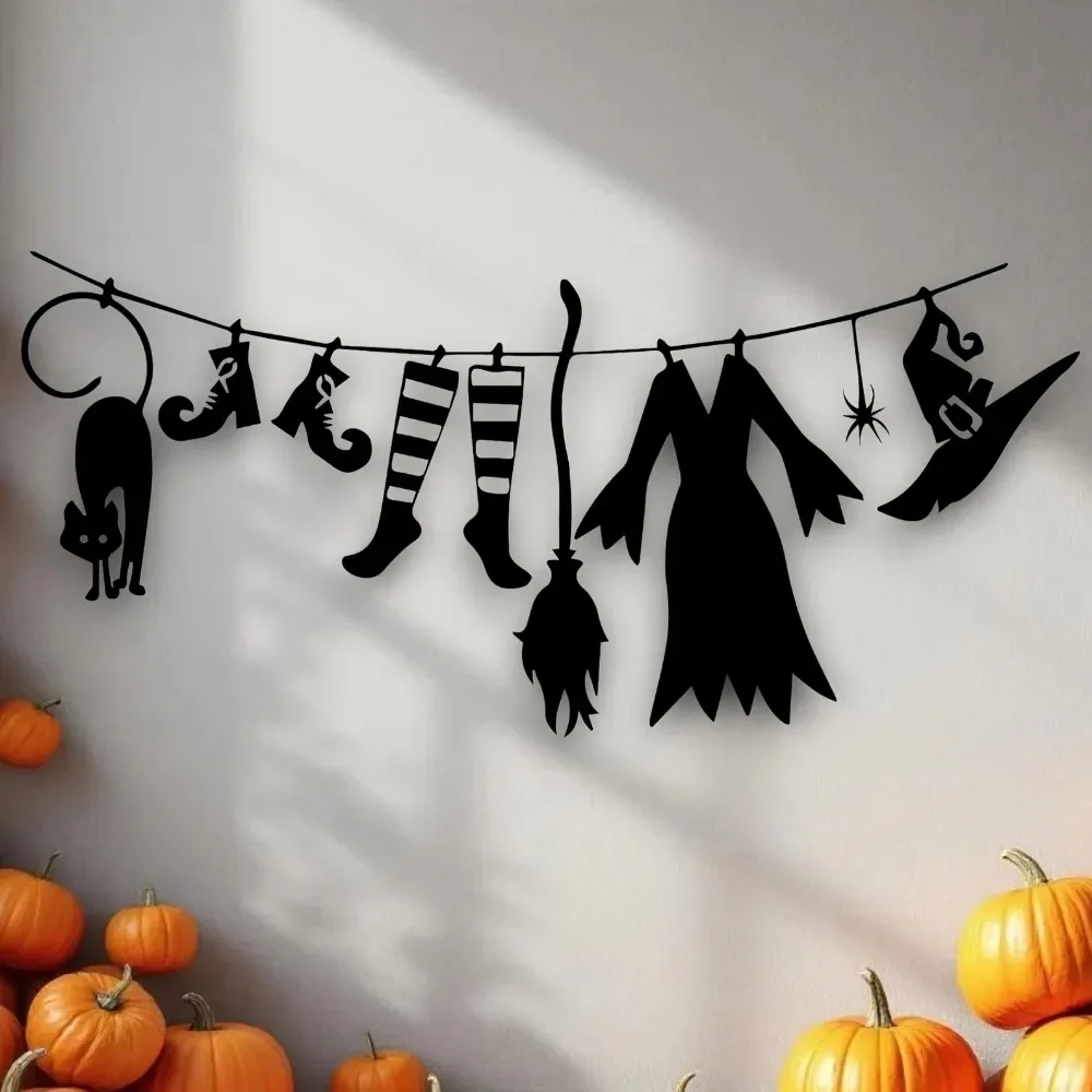 1pc CIFBUY Iron Wall Art Witch Hat & Cloak, Spooky Metal Hanging Sign Ornament, Powder-Coated Rustproof Waterproof Decor