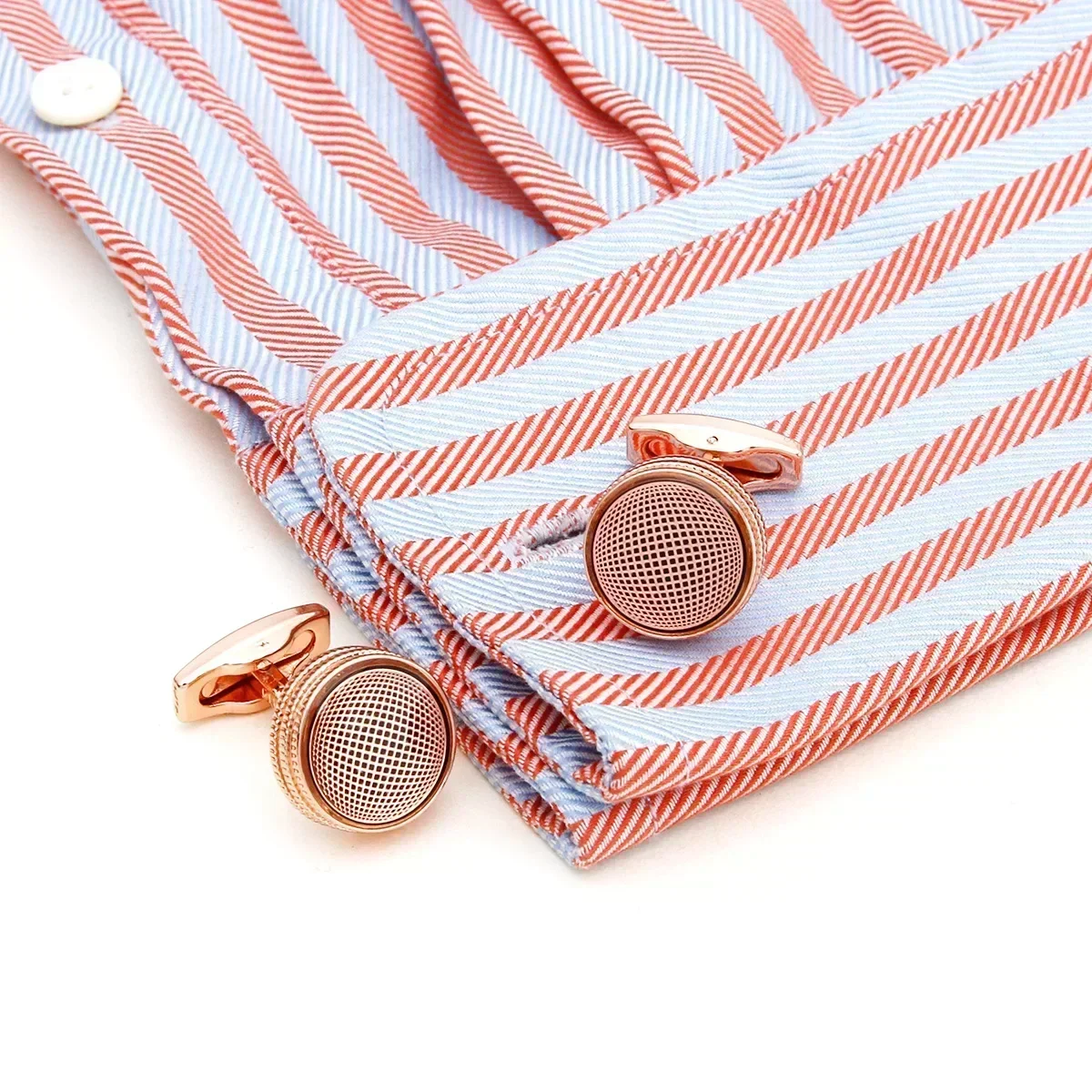 Men\'s Cufflinks New Round Rose Gold Color Casual French Cuff Links Fashion Wedding Banquet Birthday Gifts