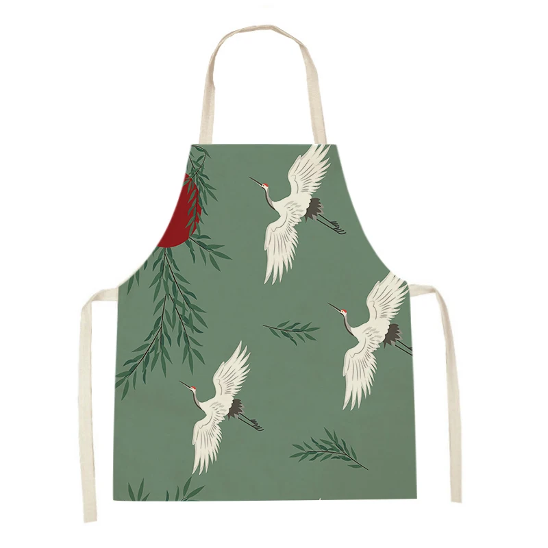 Bird Crane Print Women Apron for Home Kitchen Restaurant Retro Cooking Baking Bib Adult Kids Apron Cleaning Tool Delantal Cocina