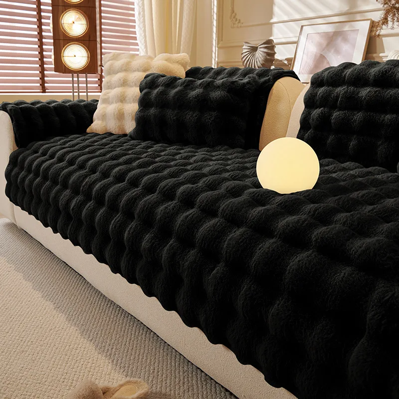 

Rabbit Fur Plush Sofa Cushion Winter Thick Warm Living Room Throw Blanket Simple Design Soft Cover for Sofa