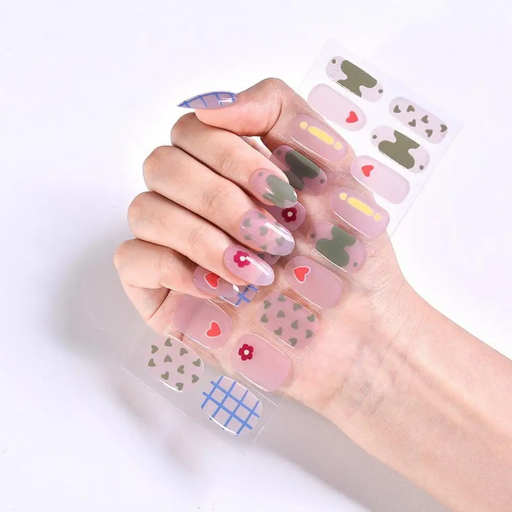 Breathable Nail Stickers Gel Nail Strips Geometric Plaid Flower Pattern Nail Stickers Uv Resistant Gel Patches for Safe Diy Art