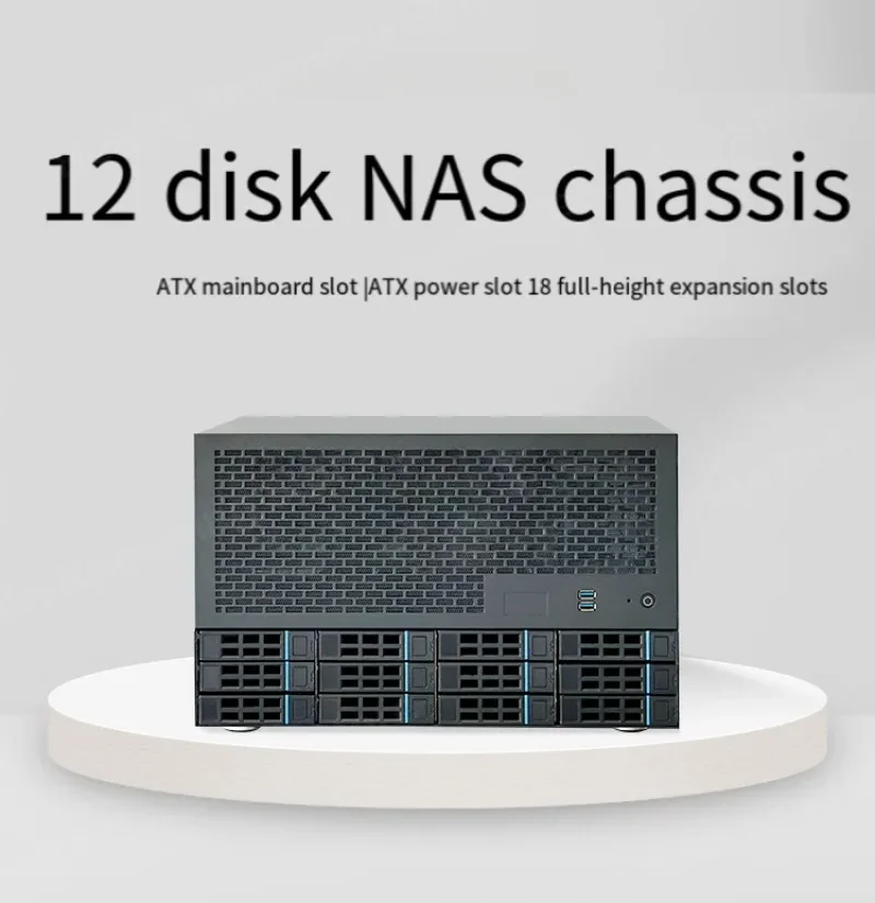 Chasis NAS 12 bahías, placa base ATX, fuente alimentación ATX, 8 ranuras altura completa, servidor AIO