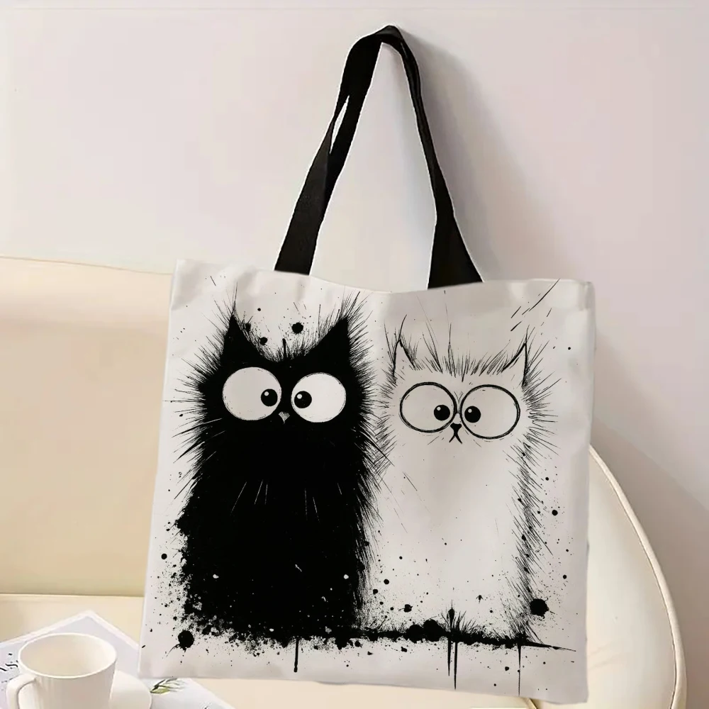 

Boho Chic Black Cat Women Shopping Bags Large Capacity Lady Shoulder Tote Shapes Shopper Bag Girl Handbag 7.3