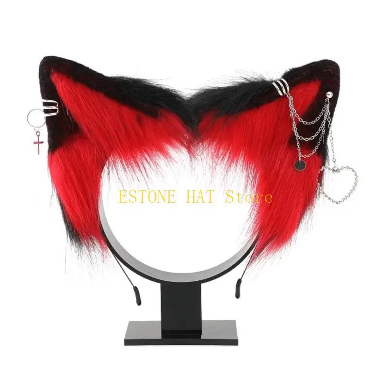 49MF Anime Cosplay Heart Props Hair Hoop Furry Kitten Hair Styling for Halloween
