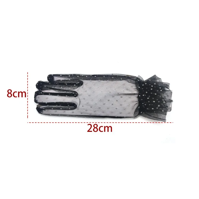 Sexy Transparentes Dot Print Black White Mesh Tulle GloveSpring Summer Thin Short Glove Club Prom Party Dancing Dress Glove