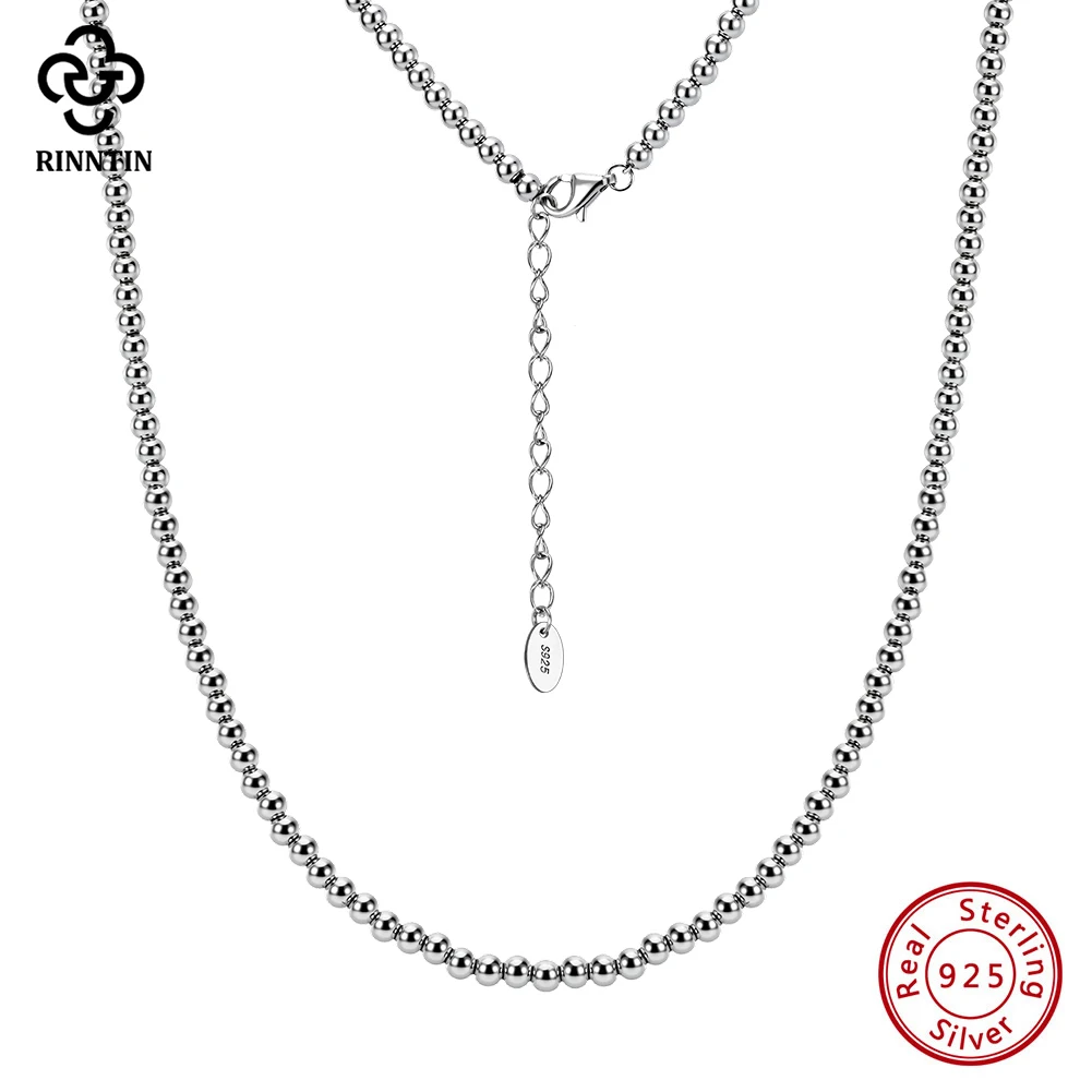 

Rinntin 925 Sterling Silver 3mm Ball Bead Chain Necklace For Women Fashion Silver Neck Chain Luxury Jewelry Accessories SC95