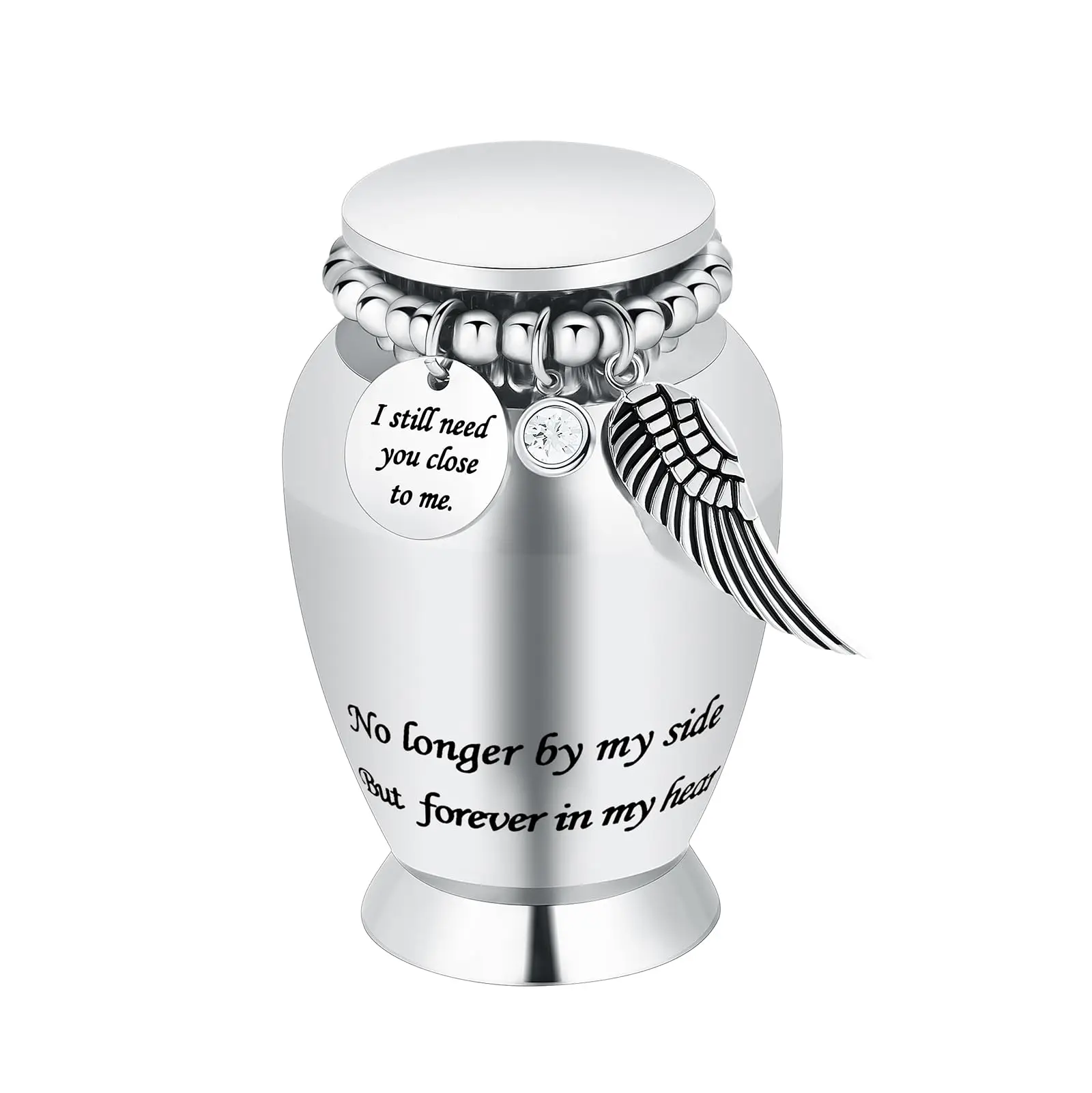 

No Longer By My Side but Forever in My Heart Stainless Steel Bearded Funeral Ashes Keepsake Urn Mini Cremation Urns Holder