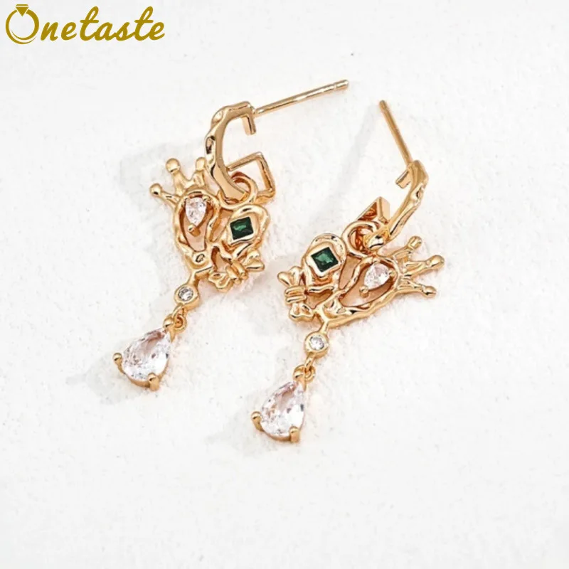 

925 Silver Gold Plated G With Crown Bowknot CZ Teardrop Charm Drop Dangle Earrings For Women Trendy Statement Earring Party Gift