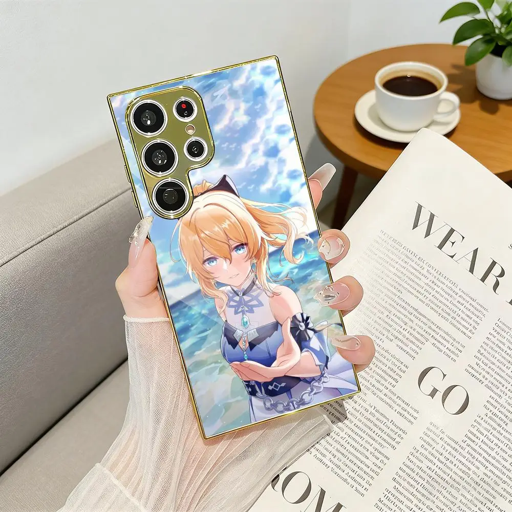 Jean Genshin Impact Cute Phone Case Electroplated Metal Frame Case For Samsung Galaxy S25 S24 S23 Ultra Funda
