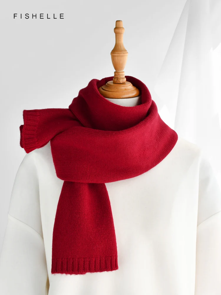 Deep Red Cashmere Luxury Scarf Men Women Autumn Winter Warm Scarves Adults Kids Christmas New Year Gift