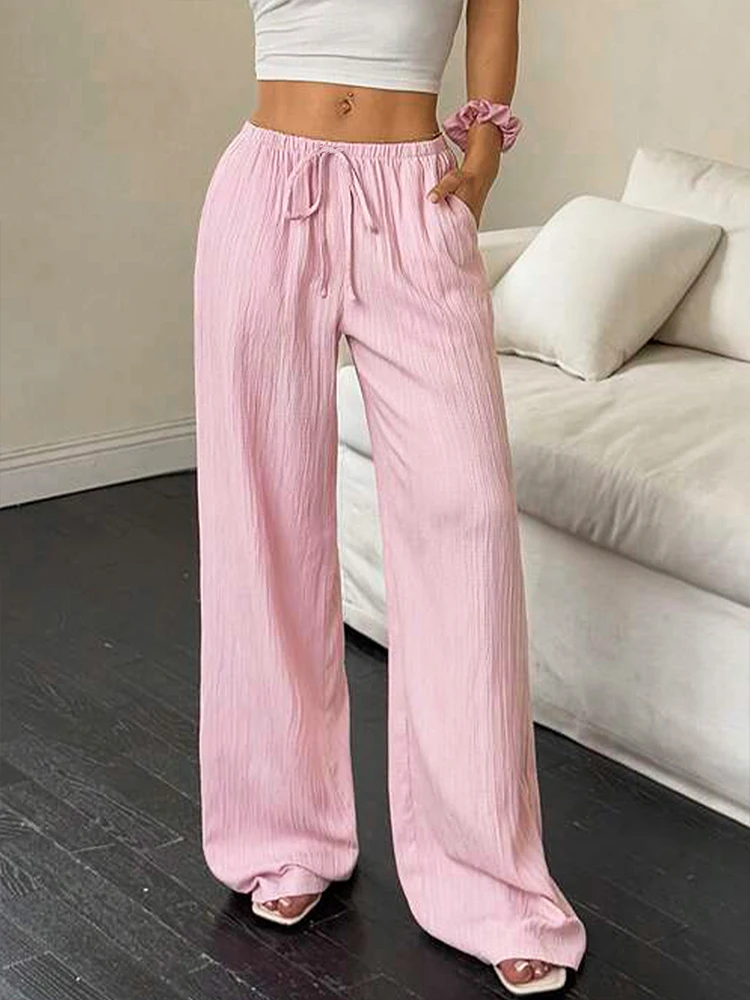 Rose doux femmes pantalon nouvel été Streetwear mode décontracté mince à lacets pantalon élégant femme polyvalent pantalon vêtements