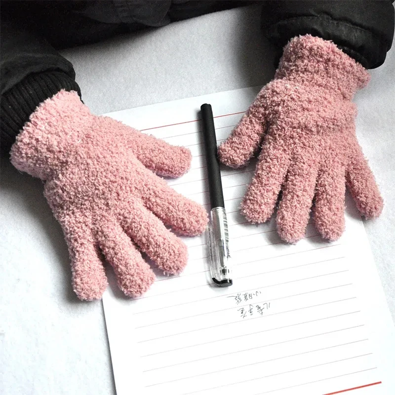 

1/2/3pairs Solid Color Baby Coral Fleece Gloves Winter Warm Plush Full Finger Mittens Outdoor Kids Girls Boys Gloves