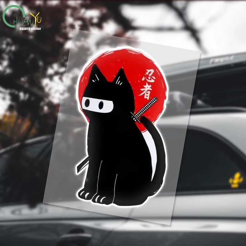 Reflective Cat Japanese Car Sticker Cat Japan Red Sun Stickers Motorcycle Racing Decals Vinyl For Truck Vans Laptop