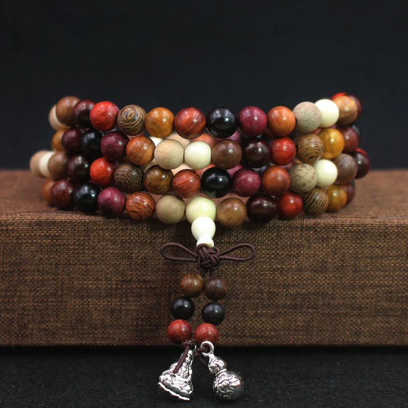 Buddha beads hand string natural lobular red sandalwood rosary beads multi-treasure beads hand string sandalwood bracelet beads