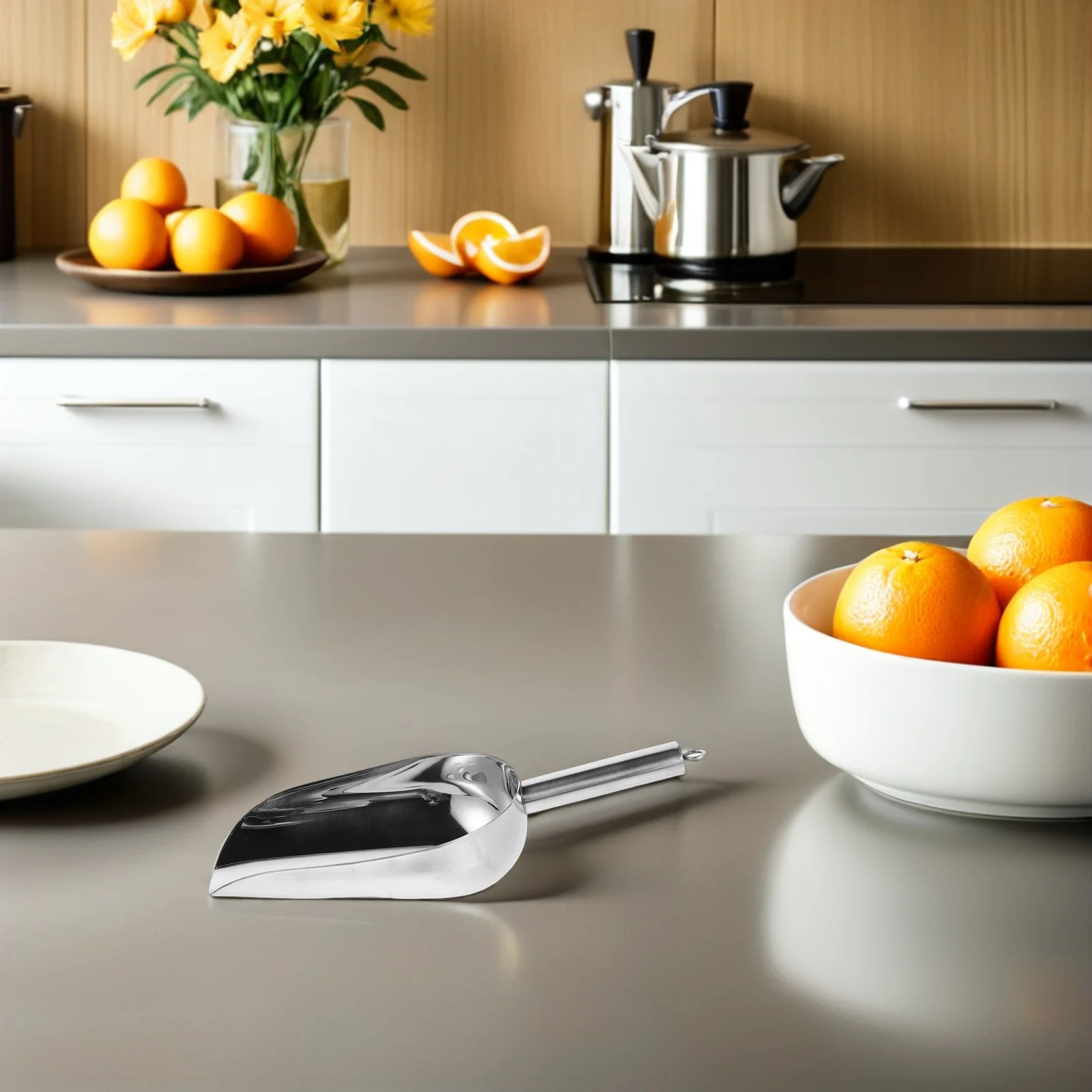 

Ice Scoop Small Stainless Steel Slotted for Freezer Ice Use Scooper for Food Popcorn Flour Protein Powder Serving