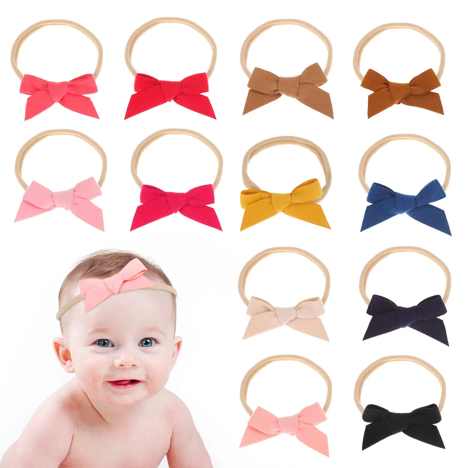 

12Pcs Headbands Soft Elastic Bows No Damage Design Adorable Stylish Accessory