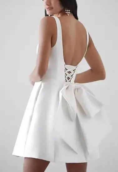 Satin Homecoming Dresses 2025 with Bows Short Reception Bride Wedding Guest A Line Sqaure Neck Cocktail Party Gowns Prom Dress