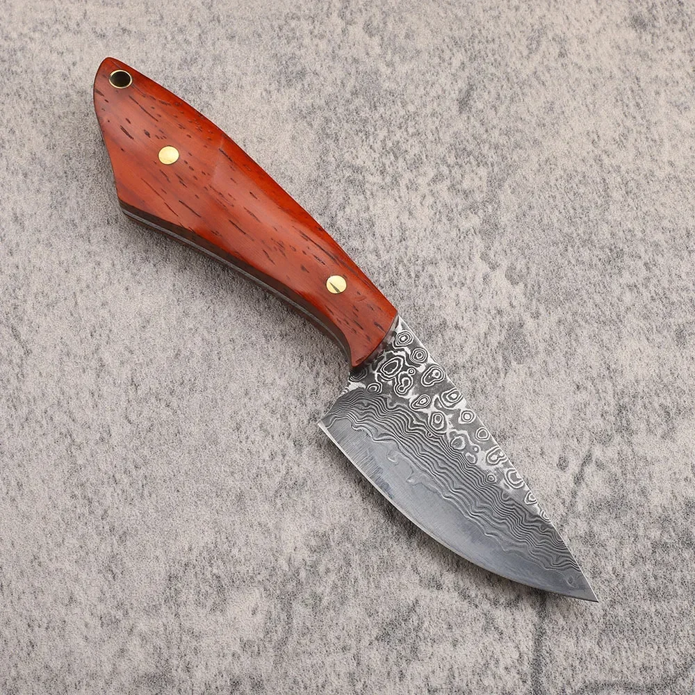 Damascus Steel Fixed Blade Knife Wooden Handle Outdoor Survival Camping Pocket Knife Utility Hand Tools For Self Defense